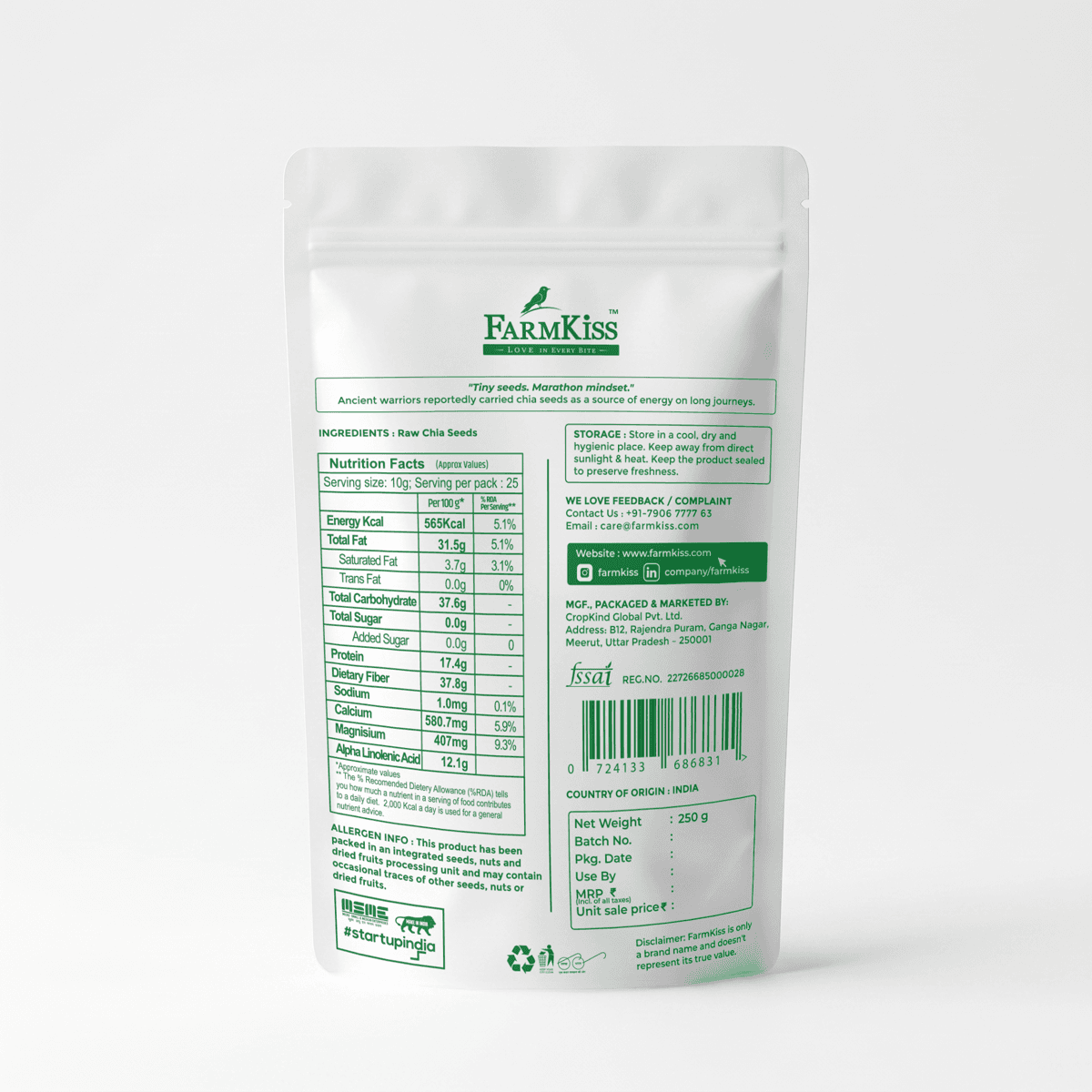 FarmKiss Chia Seeds — back
