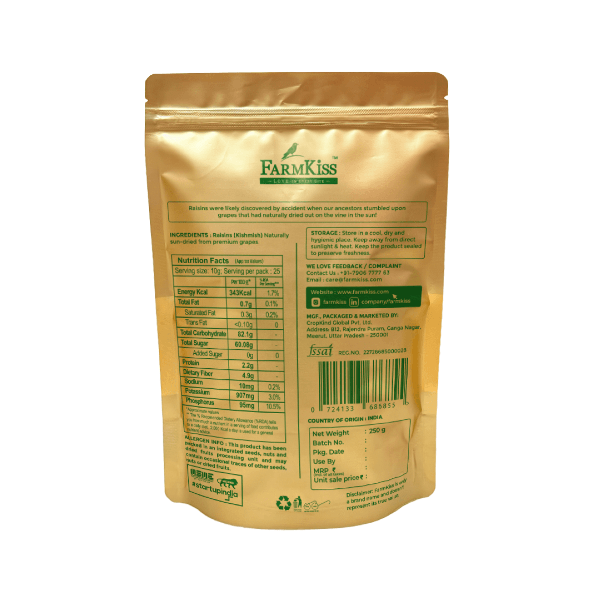 FarmKiss Green Raisins — back