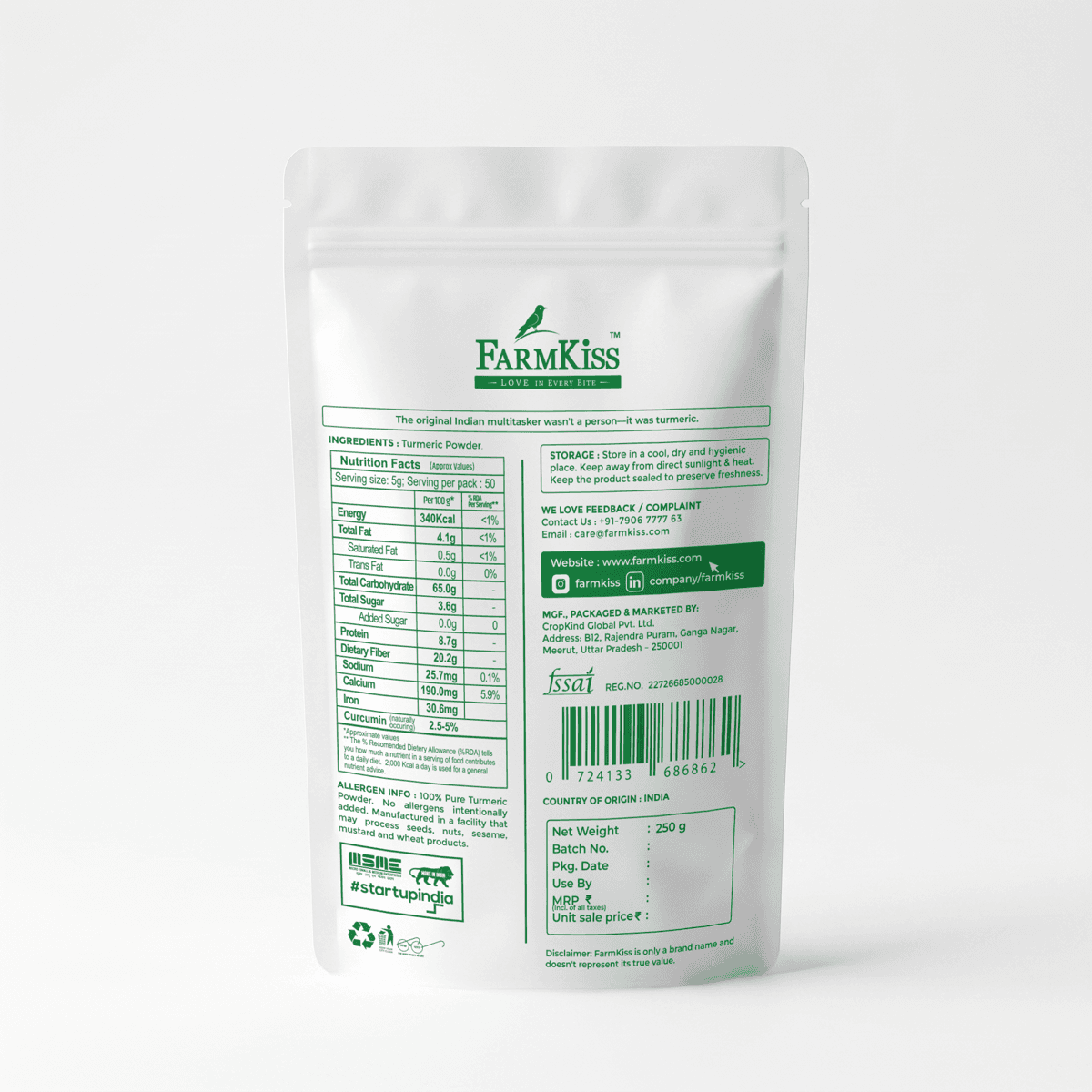 FarmKiss Turmeric Powder — back